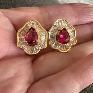 Vintage Gold and Red Gemstone Earrings